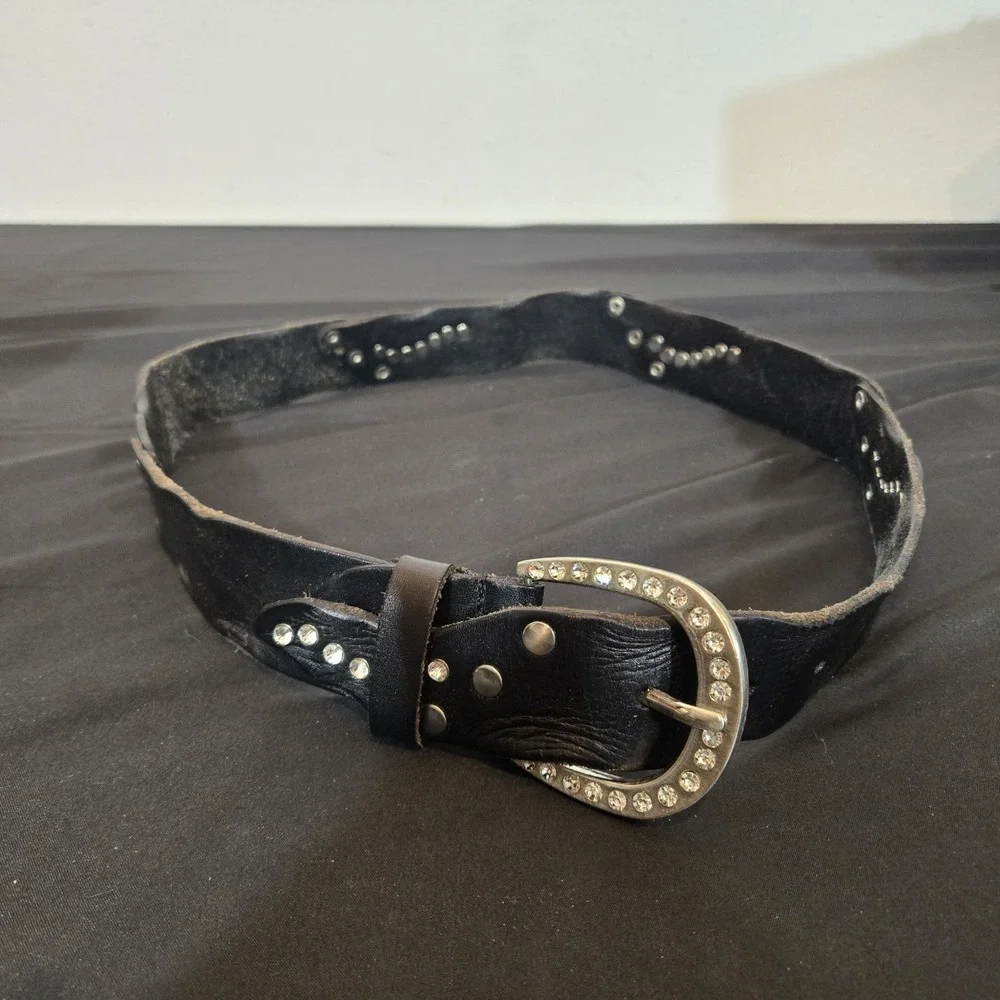Unbranded Unique Serpentine Leather And Rhinestone Belt